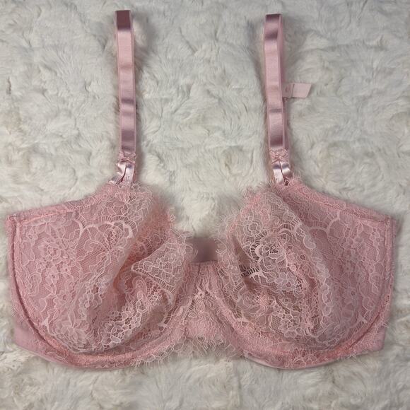 Victoria’s Secret Dream Angels Unlined Uplift Lace Bra Pretty Blossom Pink 38DDD - Picture 1 of 7